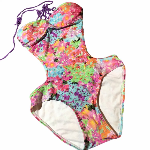 RELLECIGA Lattice Neck Floral colorful Monokini - Picture 2 of 10